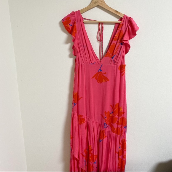Free People Red Pink She's A Waterfall In Floral Casual Maxi Dress NWT - Picture 3 of 6